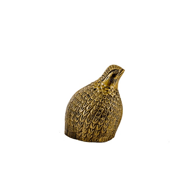Vintage Mid-Century Modern Brass Quail Partridge featuring detailed, etched feather patterns that give it a heavily...