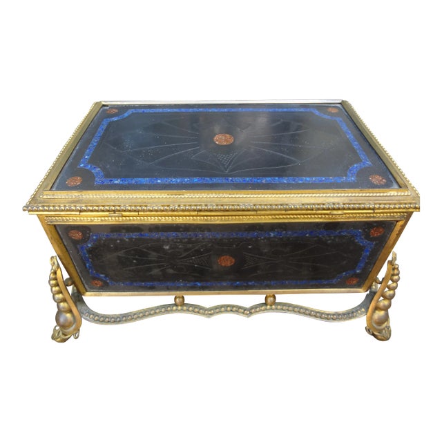 19th Century French Bronze Box With Semi Precious Stones For Sale