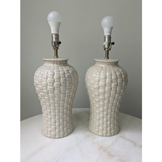 Ceramic Vintage Basket Weave Ginger Jar Table Lamps For Sale - Image 7 of 7