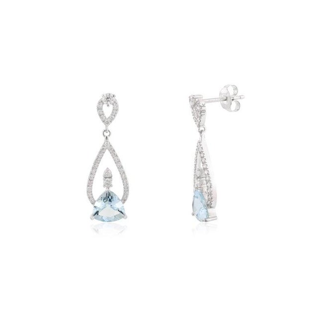 Art Deco Contemporary Aquamarine Drop Earrings With Diamonds- a Pair For Sale - Image 3 of 10
