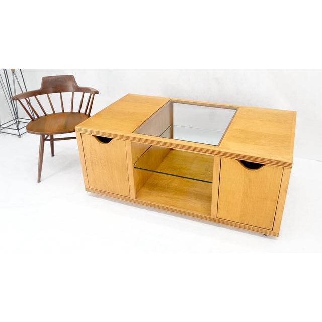 Tangerine Large Box Shape Glass Top Birch Plywood Deep Drawers Storage Coffee Table MCM For Sale - Image 8 of 12