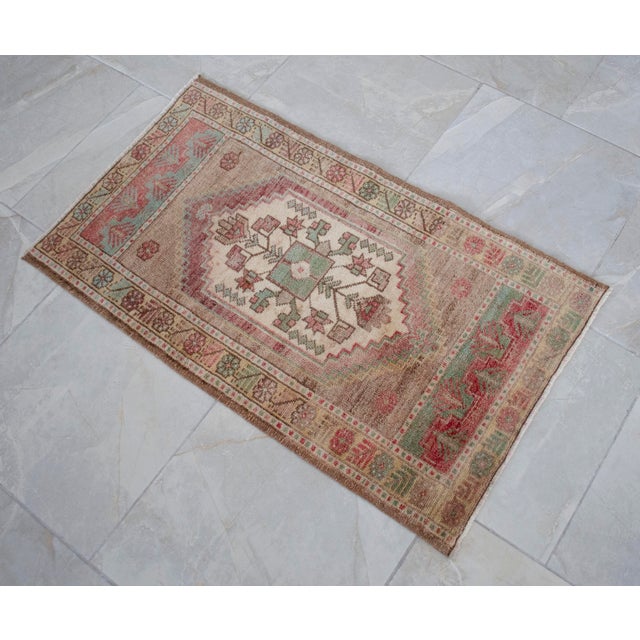 1970s Vintage Hand-Knotted Small Rug Muted Color Organic Wool Doormat Entry Decor 2x3 Ft Approx For Sale - Image 11 of 14