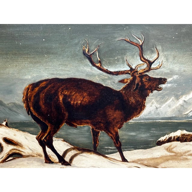 1 Scottish Fine Art Victorian Oil Painting Wild Animal Stag Male Deer Winter Monarch Of The Glen In Starlit Sky Highlands...