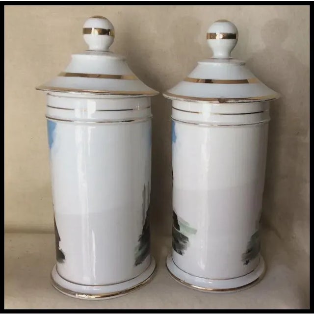White Antique 19thC French Apothecary, Drug Store Jars, Hand Painted For Sale - Image 8 of 13