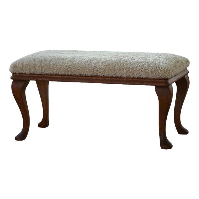 Danish Rococo Style Bench with Cabriole Legs and Lambswool Seat, 1920s For Sale