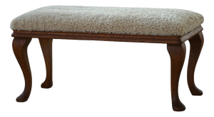 Danish Rococo Style Bench with Cabriole Legs and Lambswool Seat, 1920s