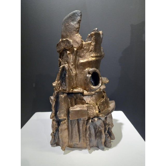 Mid-Century Modern 14" Architectural Brutalist Ceramic Sculpture Vase 'Babel' by Diane Grant For Sale - Image 3 of 9
