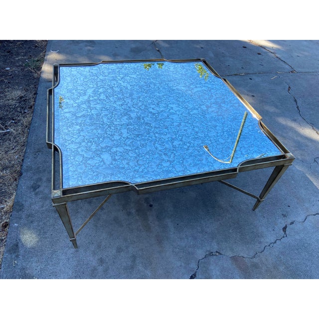 Coffee Vintage Louis XVI Style Wrought Iron and Antiqued Mirror Glass Top Coffee Table For Sale - Image 8 of 18