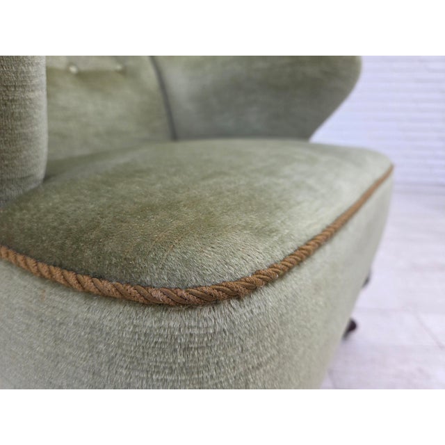 Wood Scandinavian Armchair in Green Furniture Velour and Oak Wood Legs, 1960s For Sale - Image 7 of 18