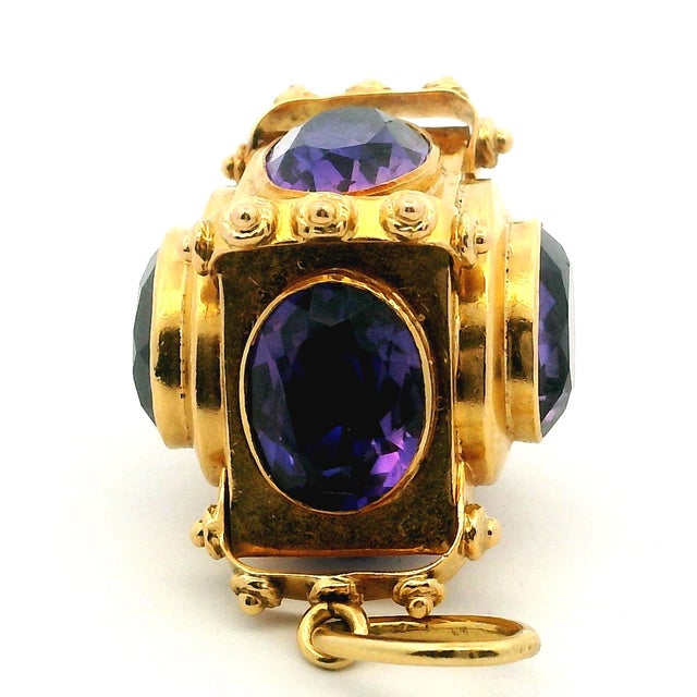 Vintage 18k Gold Rotating Amethyst Cube Charm Pendant For Sale - Image 11 of 11