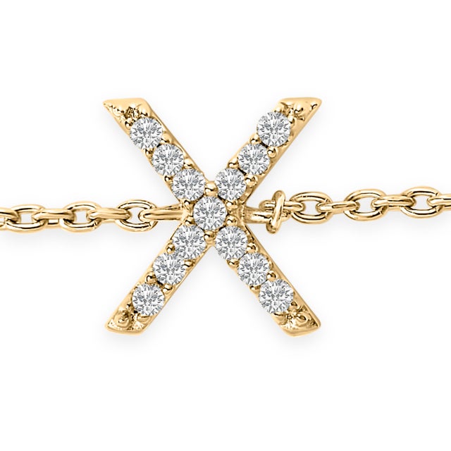 Contemporary 10K Yellow Gold Diamond Accent "X" Initial Charm and Link Bracelet For Sale - Image 3 of 6