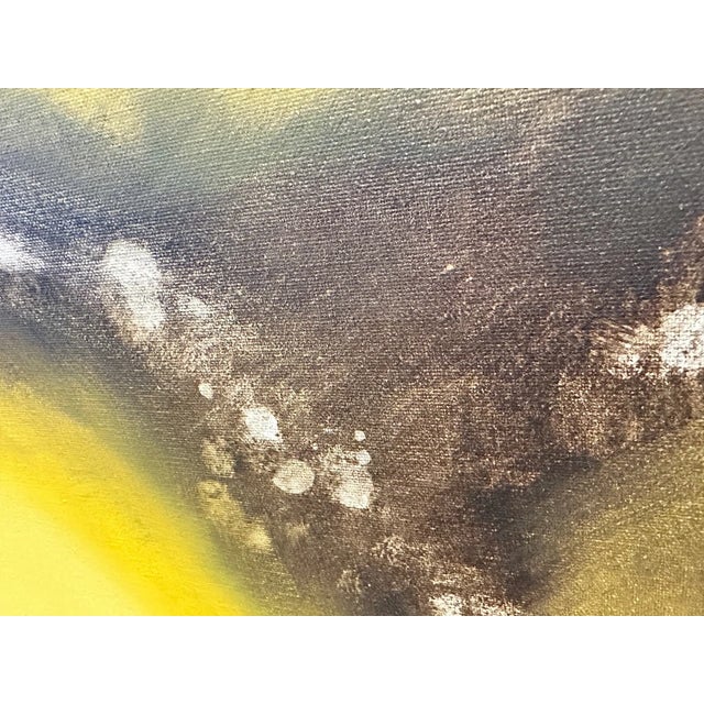 1970s Tim Atmar Signed Original Modern Yellow Ethereal Bird Framed Oil Painting For Sale - Image 5 of 10