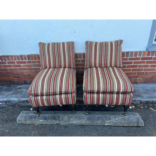 Late 20th Century Mitchell Gold Pair of Multi Color Striped Slipper Lounge Chairs For Sale - Image 10 of 12