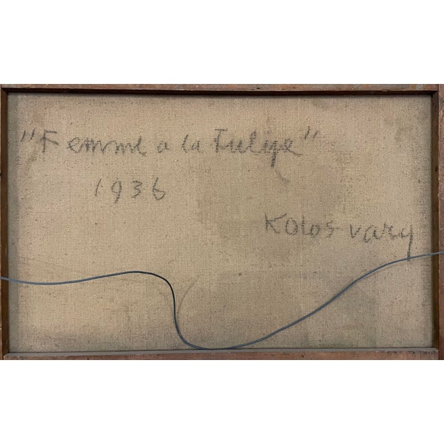 Sigismund Kolos-Vary, Cubist Woman with Tulip, 1936, 1936, Oil on Canvas, Framed For Sale - Image 6 of 11