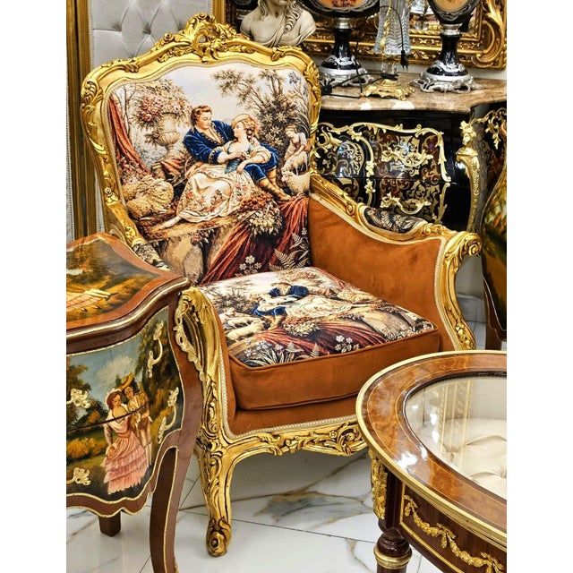 Experience the elegance of 18th-century French design with this exquisite Louis XV Bergère chair. Featuring a lavish hand-...