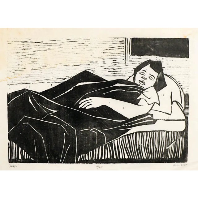 Printmaking Materials 1950s Ruth Leaf Female Figure Woodcut For Sale - Image 7 of 7