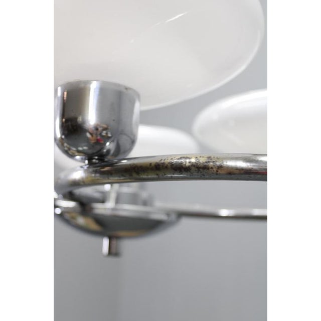 White Mid-Century Chrome Chandelier with Milk-Glass Disc Shades, Former Czechoslovakia, 1950s For Sale - Image 8 of 16