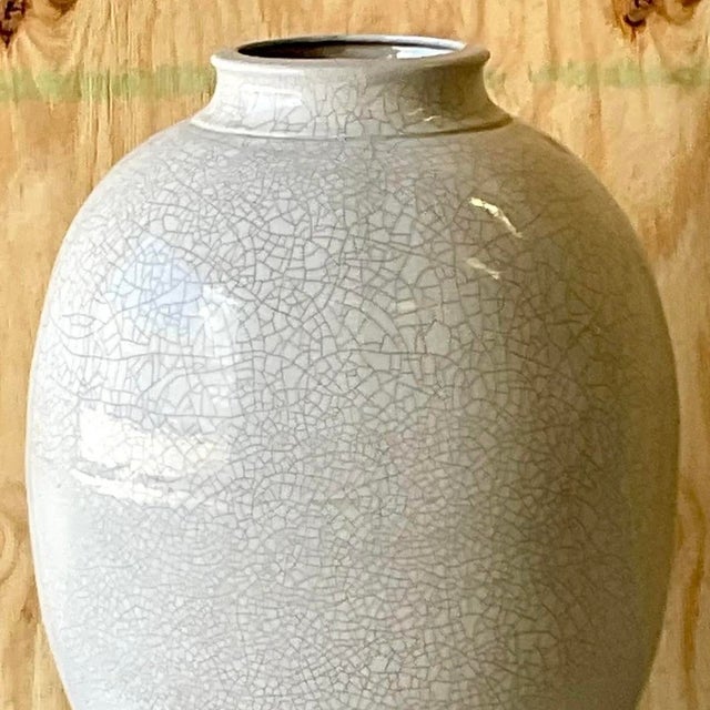 Vintage Boho Crackle Glaze Raku Floor Vase For Sale - Image 4 of 12