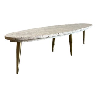 Vintage Oval Stone Top and Brass Coffee Table by Adrian Pearsall For Sale