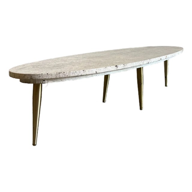 Vintage Oval Stone Top and Brass Coffee Table by Adrian Pearsall For Sale