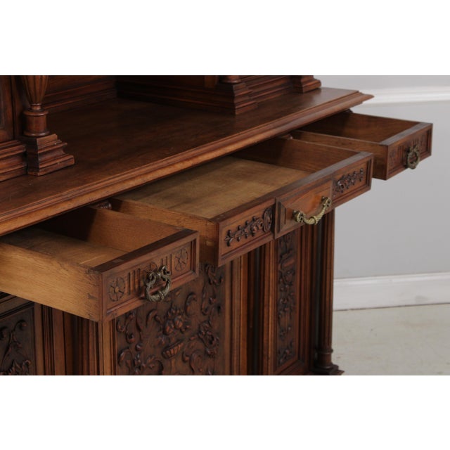 19th Century Antique French Renaissance Walnut Cabinet Hutch For Sale - Image 5 of 18