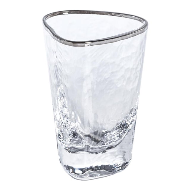 Aperitivo Triangular Shot Glass, Clear w/ Platinum Rim, Set of 6 For Sale