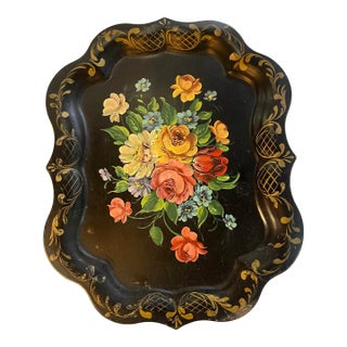 Vintage 1960 Large Philadelphia Hand Painted Floral Tole Tray For Sale