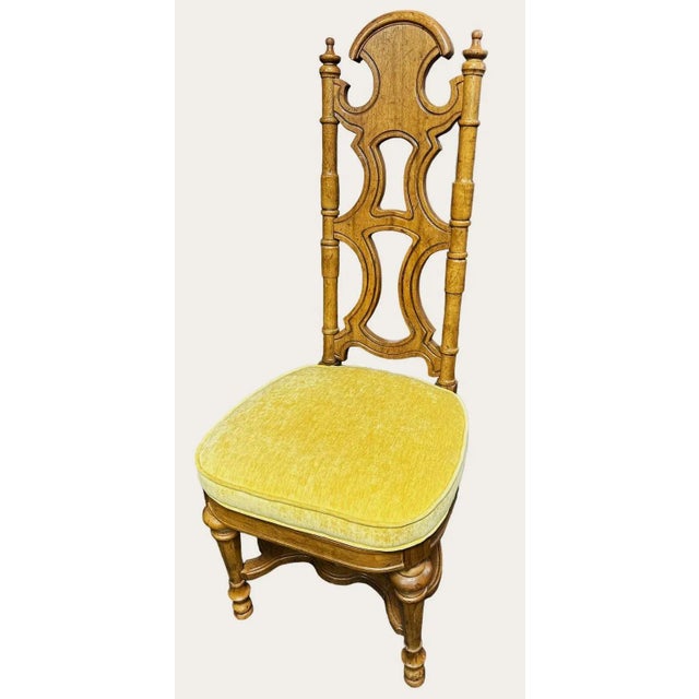 Drexel Jim Peed 1960s Spanish Style Pecan Wood Dining Chairs Set of 4