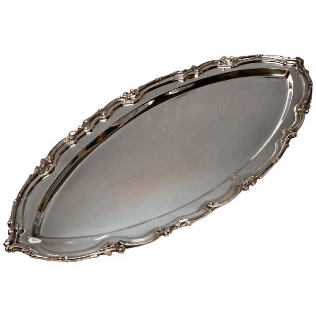 Large Art Nouveau Viennese Silver Platter in Boat Shape, 1900s For Sale