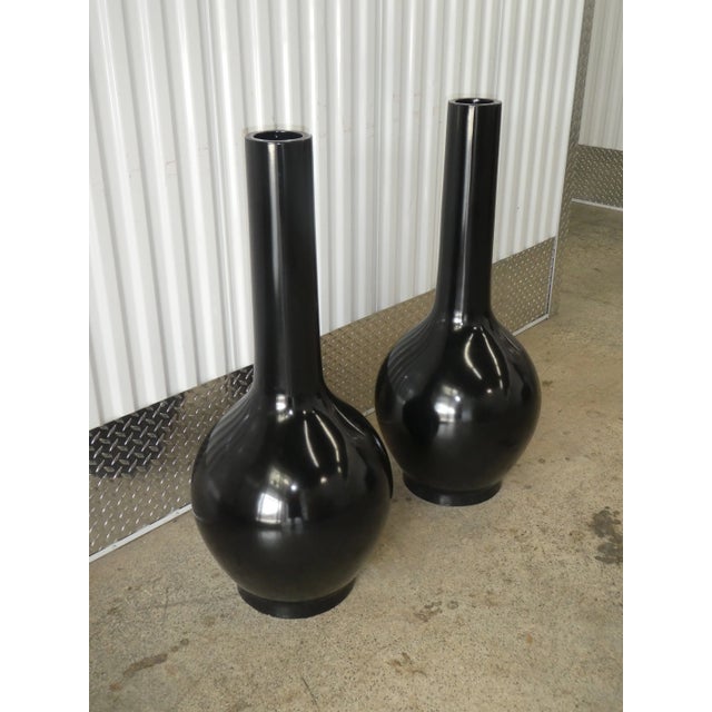 Karl Springer Large 1970's Black Bulbous Statuesque Floor Vases For Sale - Image 4 of 9