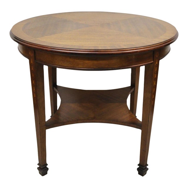Antique Mahogany Edwardian Bellflower Inlay Round Center Table For Sale