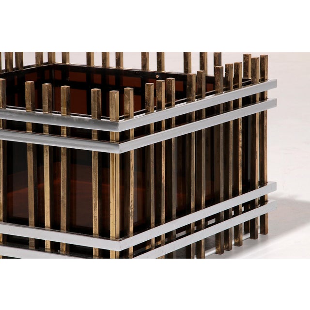 Italian Modernist Fioriera Planter in Brass, Chrome & Acrylic, 1970s For Sale - Image 10 of 11