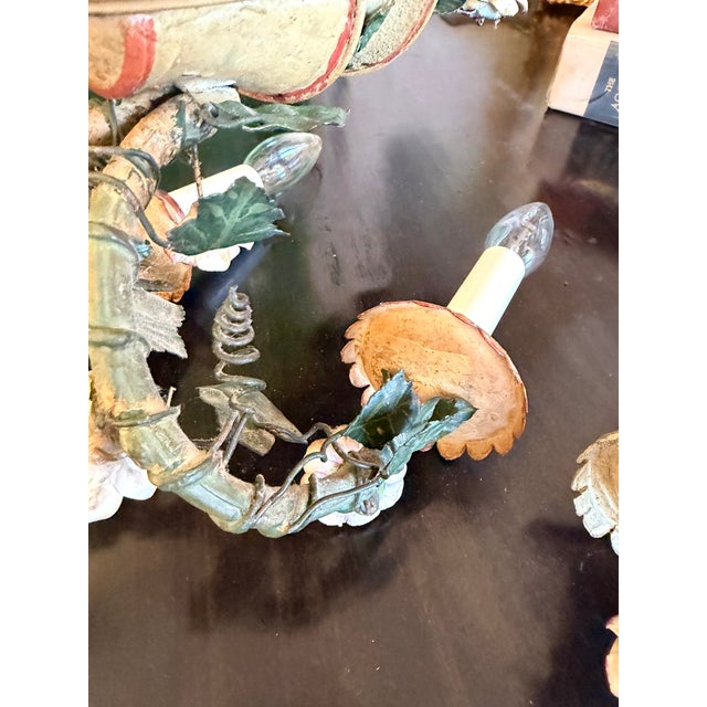 Antique French Floral Tole Wall Sconces - a Pair For Sale - Image 9 of 17