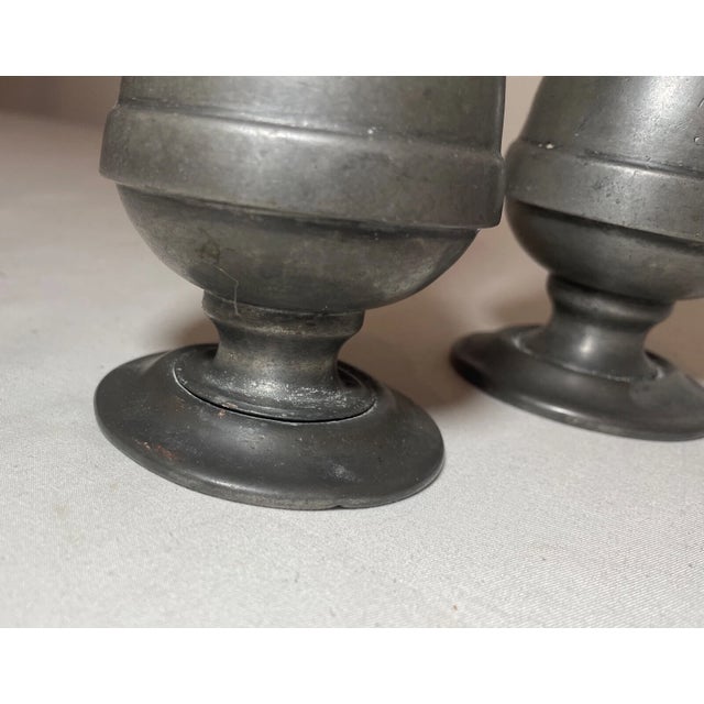 Large Pair of 19th Century Handmade Engraved Pewter Salt and Pepper Shakers For Sale - Image 10 of 11