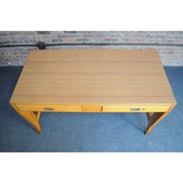 Gio Ponti Vintage Gio Ponti Bnl Writing Table / Desk in Italian Walnut, Beech and Brass For Sale - Image 4 of 12