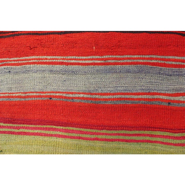 Mid 20th Century Bright & Colorful Vintage Turkish Kilim Rug in Stripes Design With Vivid Colors For Sale - Image 9 of 11
