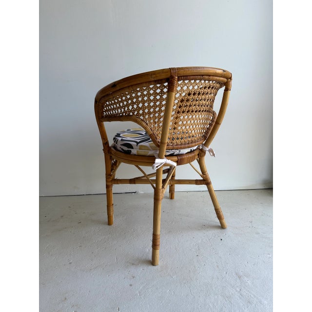 Boho Chic 1970s Rattan Chair With Patterned Cushion For Sale - Image 3 of 7