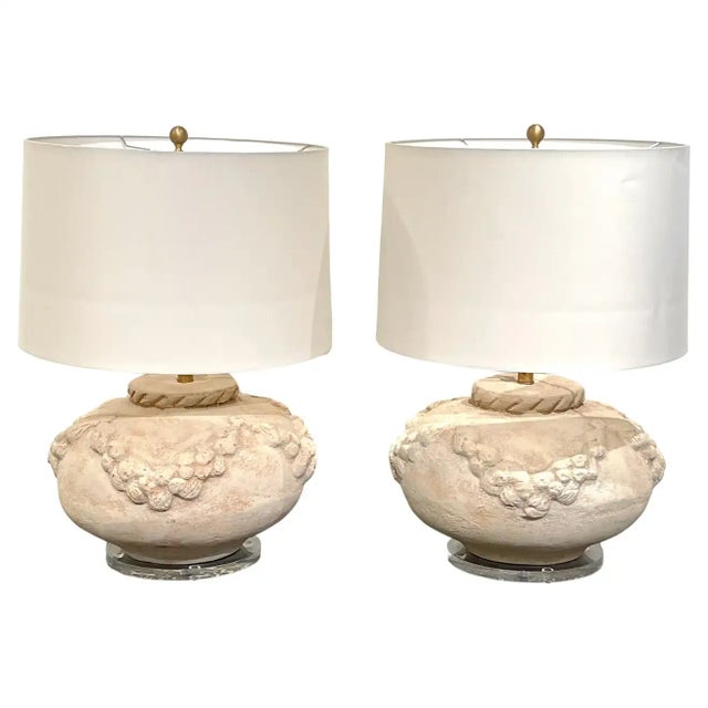 Late 20th Century Large Scale Italian Neoclassical Terracotta & Lucite Lamps - a Pair For Sale - Image 10 of 10