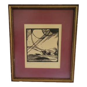 1920s Art Deco Woodblock Print by Edward Gordon Craig, Framed