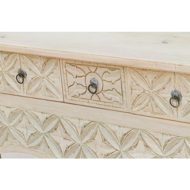 1940s Reclaimed Wood Whitewash Carved Nahuala Console For Sale - Image 5 of 14