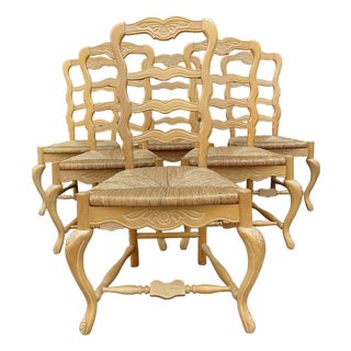 1990s Set of Six French Provincial Rush-Seat Dining Chairs For Sale