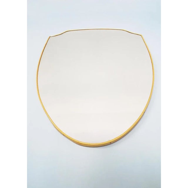Shield-Shaped Mirror in Curved PVC with Brass Effect, 1950s For Sale - Image 3 of 6