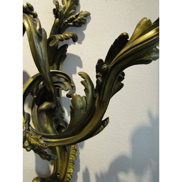 Antique Pair French 19th Century Louis XV Gilt Bronze Two Light Wall Sconces For Sale - Image 18 of 18