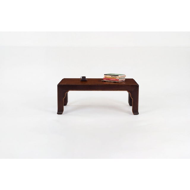 John Stuart Coffee Table with Geometric Veneered Top, c. 1960s Rectangular coffee table by John Stuart featuring a richly...