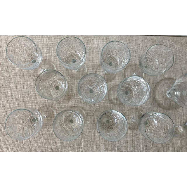 Vintage Hand Cut Blown Glass Decanter & 11 Glasses Set For Sale - Image 4 of 9