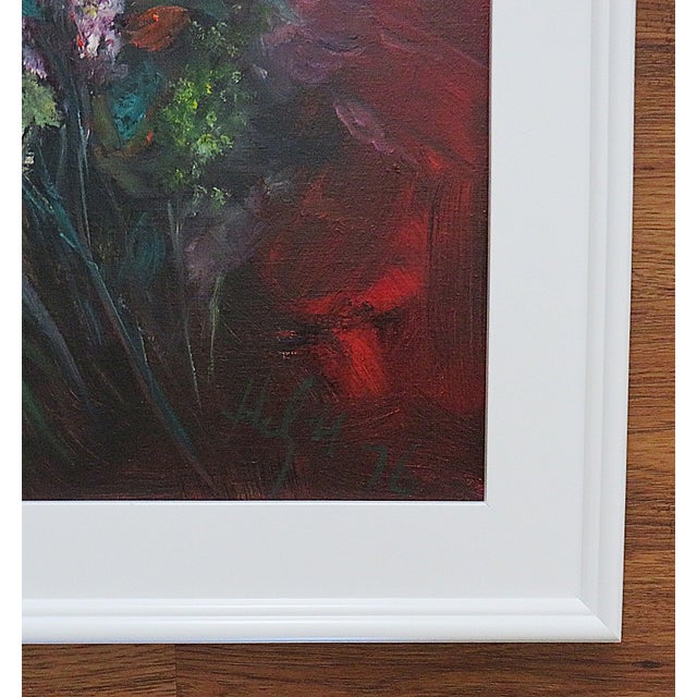 Original Still Life Oil Painting of Bouquet of Red Poppies Flowers Floral Signed Helm '76 Mid Century Modern For Sale - Image 4 of 5