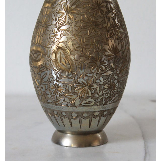 Metal Vintage Hand-Etched Brass Vase For Sale - Image 7 of 8