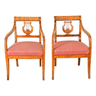 Swedish Biedermeier 19th Century Birch Armchairs For Sale
