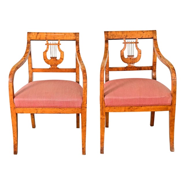 Swedish Biedermeier 19th Century Birch Armchairs For Sale