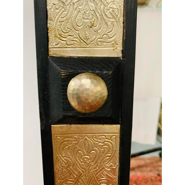 Brass Vintage Hollywood Regency Wall Mirror, Ebonized Wood & Brass Filigree For Sale - Image 8 of 10